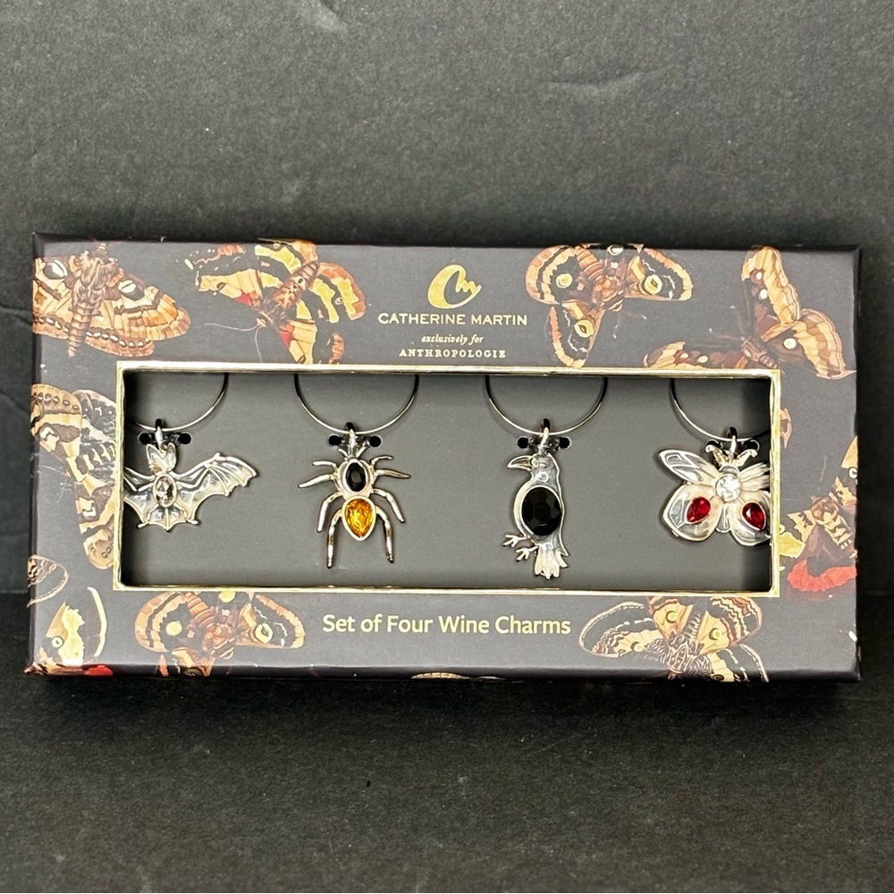 NIB Anthropologie Catherine Martin Midnight Creatures Wine Charms